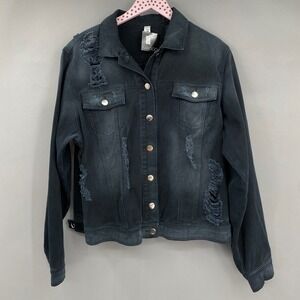 Jaunty Distressed Denim Jacket Women Size M Washed Black Distressed Streetwear